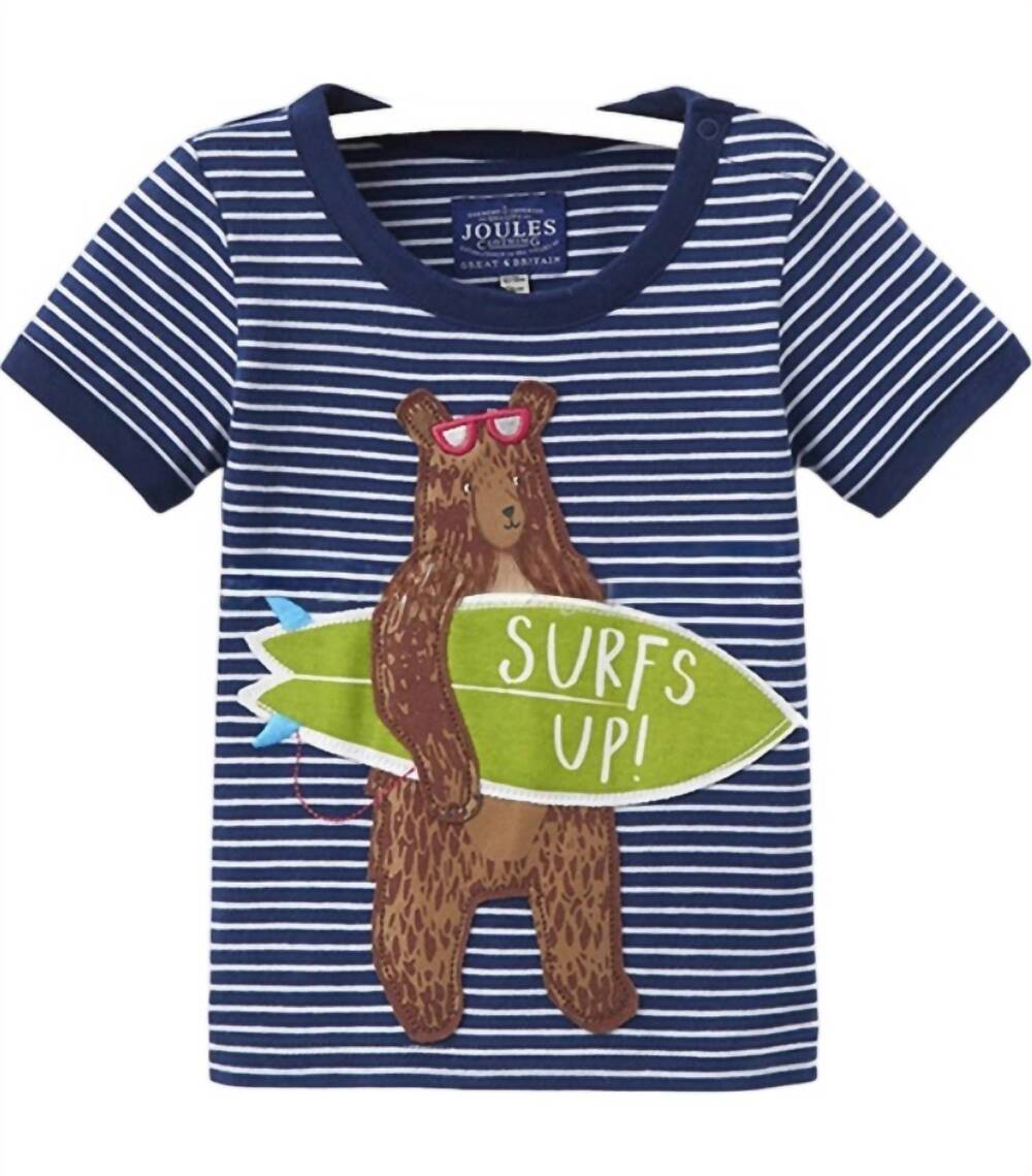 NEW JOULES kids bear applique tee in blue